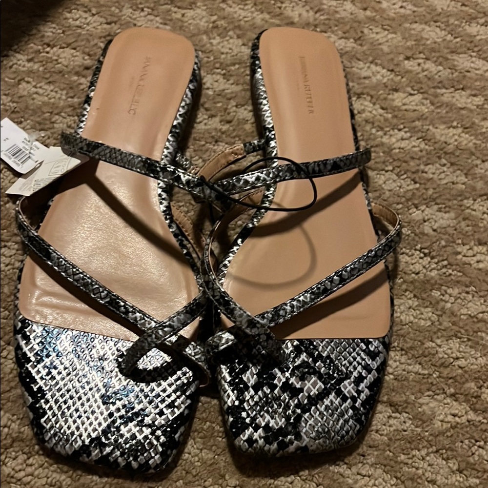 Banana Republic Factory Black and White Sandals with Snakeskin Pattern